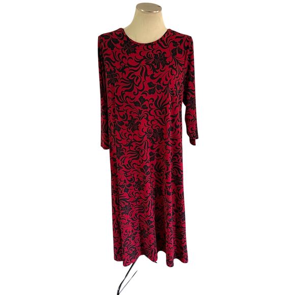 Chico's Dresses & Skirts - Chicos Red Black Dark Floral Knit Maxi Dress Size XL P Stretch